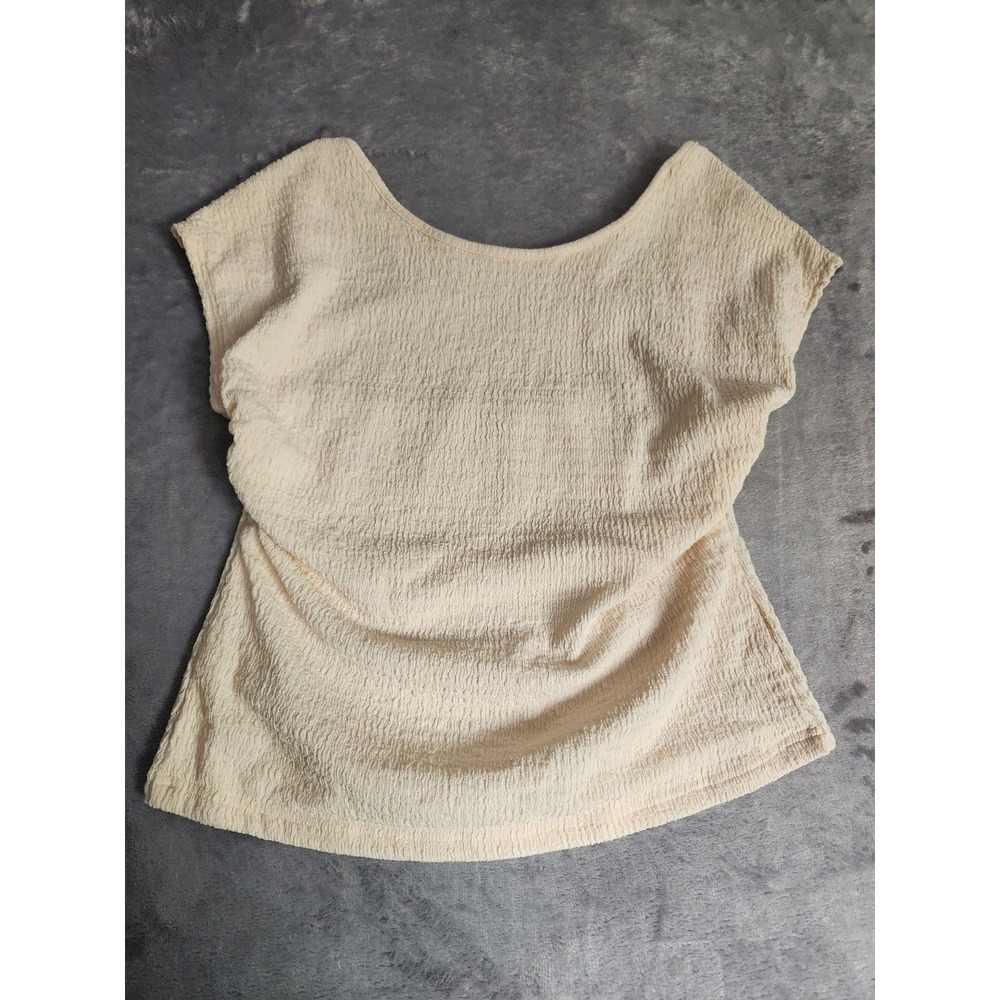 NEW ASTR The Label Top Womens L Custard Textured Ruched Stretch Shirt Yellow
